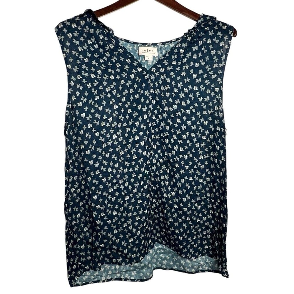 Velvet by Graham & Spencer Catrina Split Neck Blue Sleeveless Top Size XL